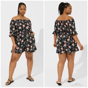 Torrid Stretch Challis Off-The Shoulder Floral Romper New Size 4X